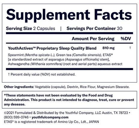 YouthFul Sleep Supplement Fact