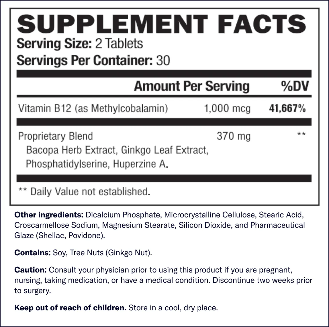 Youthful Brain Supplement Fact