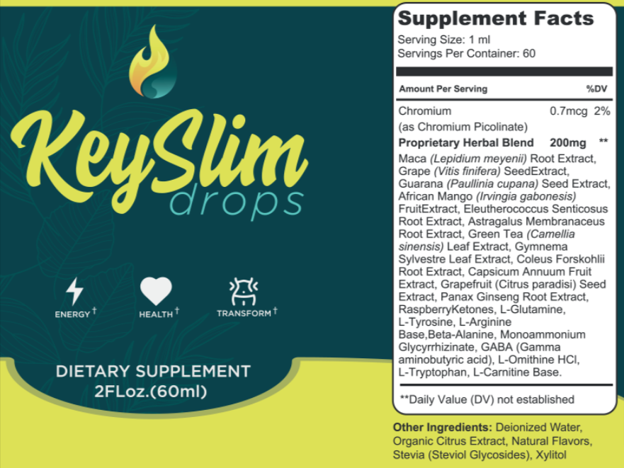 KeySlim Drops Supplement Fact